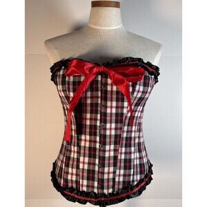 Adore Me Red Black White Plaid Bustier Corset Top Size XL Valentine